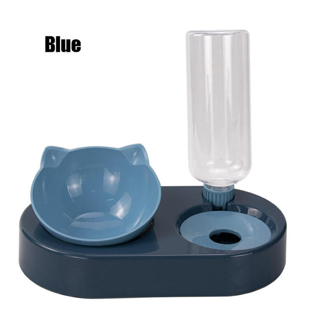 Pet Bowl Double Bowl Feeder With Auto Water Dispenser