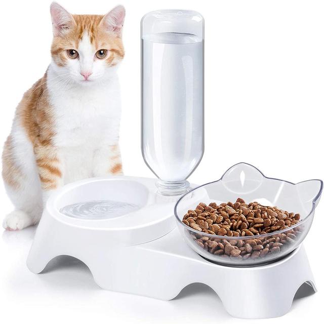 Pet Bowl Double Bowl Feeder With Auto Water Dispenser